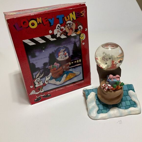 1996 Vintage Bugs Bunny Novelty Waterball Figurine Combo. NIB. Santa Rooftop. - Picture 1 of 6